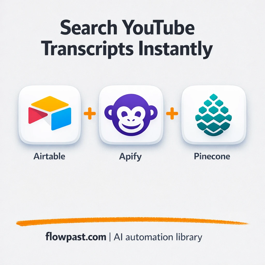 Airtable to Pinecone, searchable YouTube transcripts - n8n workflow automation template