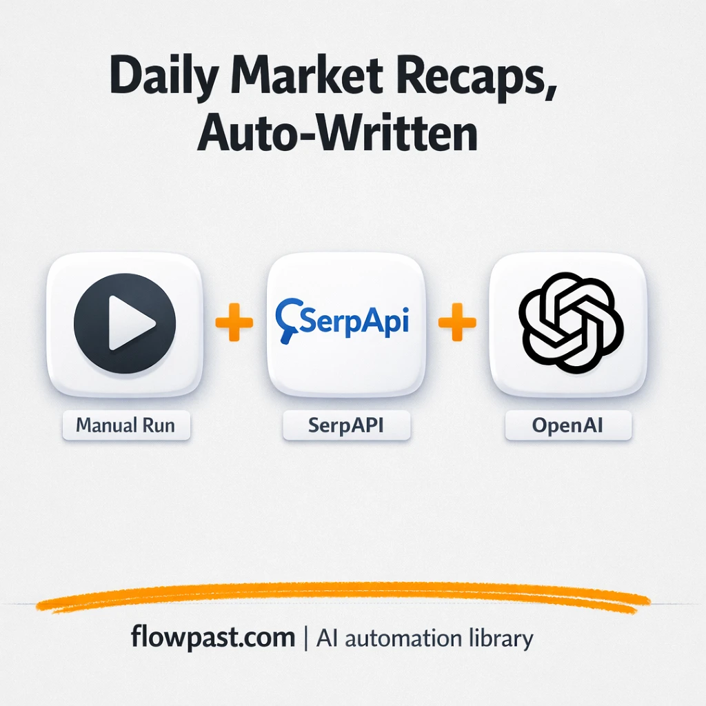 SerpApi + OpenAI: daily market recap drafts ready - n8n workflow automation template