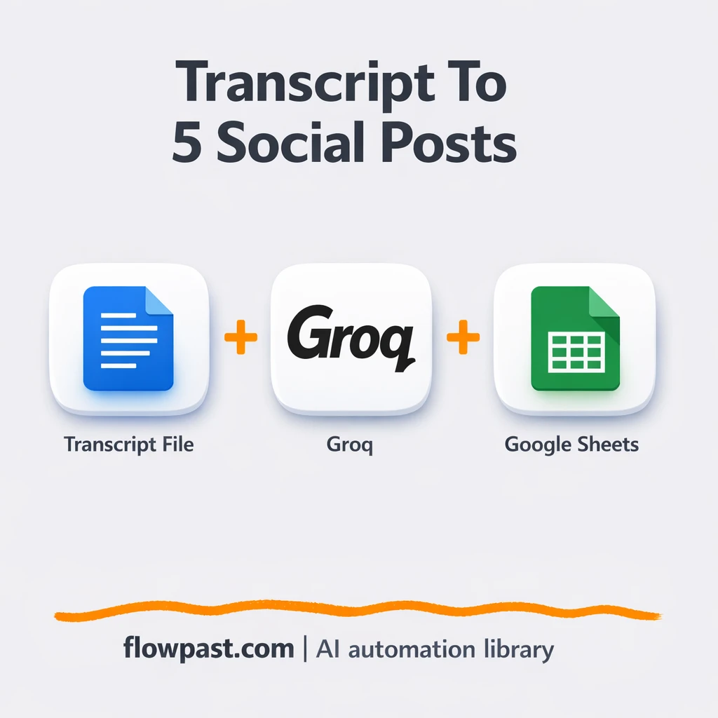 Google Sheets + Groq AI: one transcript, 5 posts - n8n workflow automation template